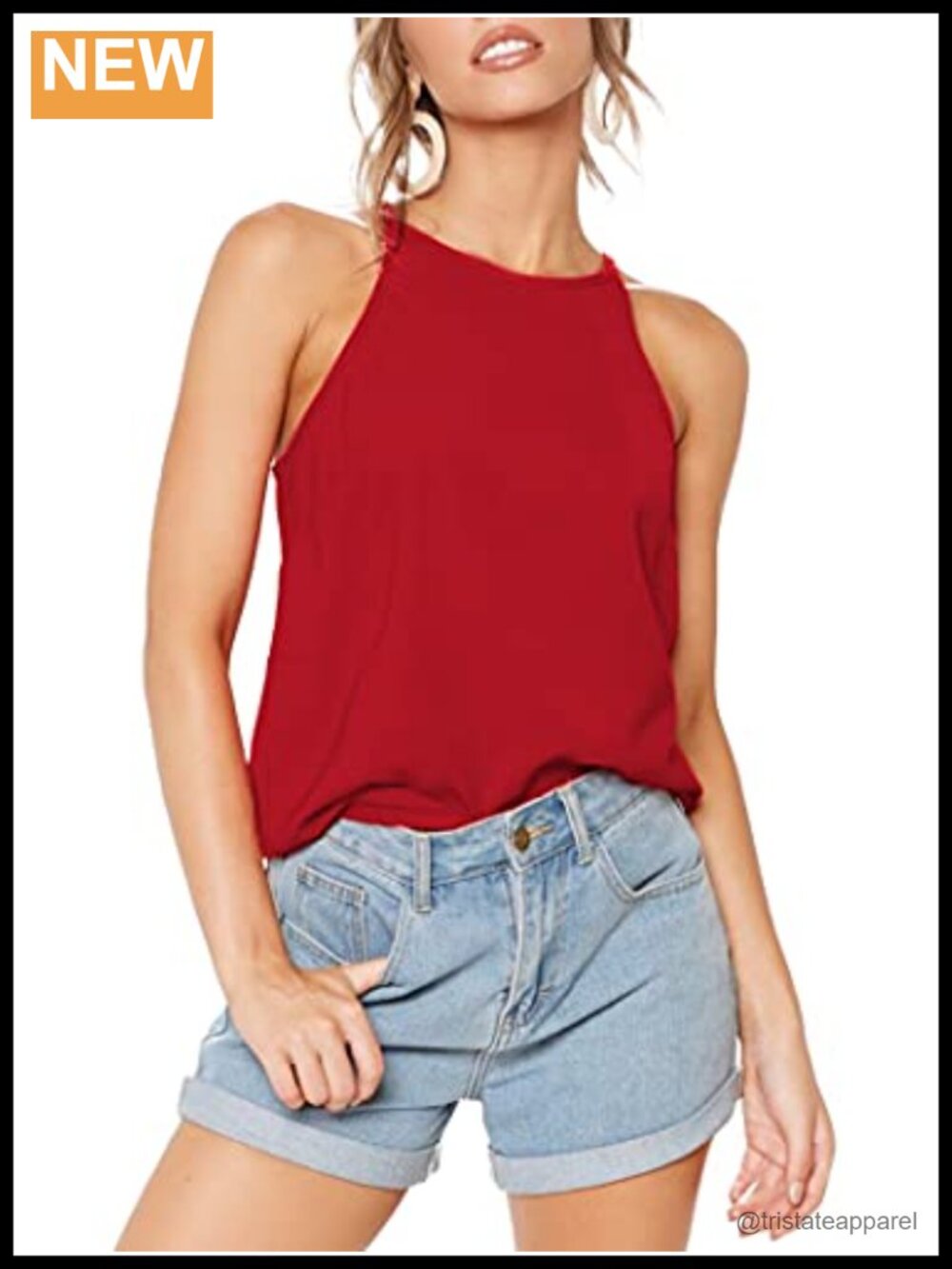 Womens Tank Top Flowy Halter Neck Sleeveless Cotton Spandex Summer Blouse